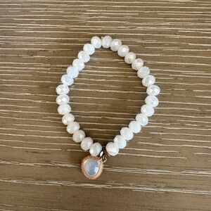 White Faceted Bead Stretch Bracelet with Gold Charm